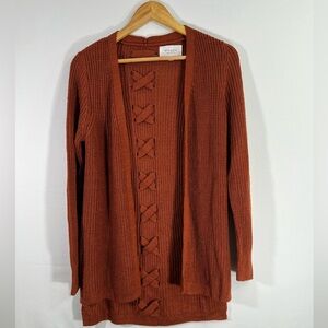 NEW Pinque‎ S Burnt Brown Orange Open Cardigan Knit Sweater